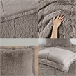 Pemberly Row Polyester Back Shaggy Long Fur Comforter Set in Gray