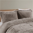 Pemberly Row Polyester Back Shaggy Long Fur Comforter Set in Gray