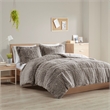 Pemberly Row Polyester Back Shaggy Long Fur Comforter Set in Gray