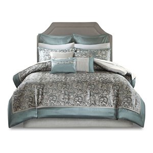 Pemberly Row Contemporary 24-Piece Polyester Comforter Set in Blue