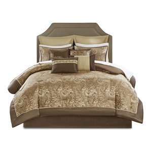 Pemberly Row Contemporary 24-Piece Polyester Comforter Set in Brown