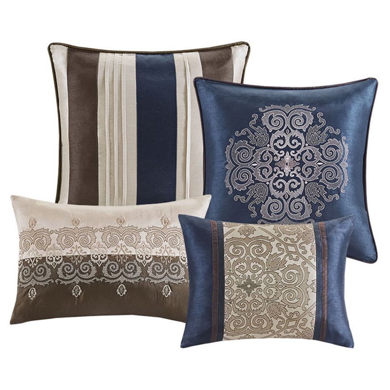 Pemberly Row Contemporary 24-Piece Polyester Comforter Set in Navy
