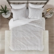 Pemberly Row Polyester Back Printed Long Fur Comforter Set in Ivory