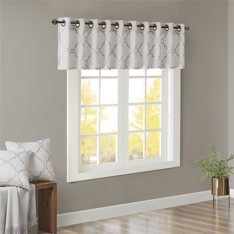 Pemberly Row Polyester Cotton Rayon Fretwork Printed Valance in Ivory