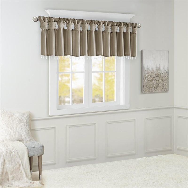 Pemberly Row Lightweight Faux Silk Fabric Valance with Beads in Pewter