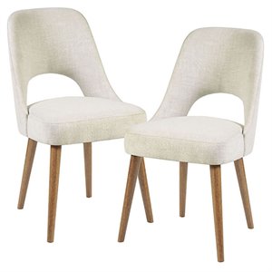 Pemberly Row 19.5&quot Fabric and Solid Wood Dining Chairs in Cream/Brown (Set of 2)