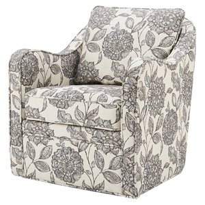 Pemberly Row 32.25&quot Fabric and Solid Wood Swivel Chair in Multi-Color