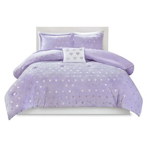 Pemberly Row Polyester Printed Brushed Comforter Set in Purple Blush