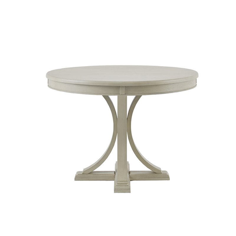 Pemberly Row Contemporary Round MDF and Solid Wood Dining Table in Cream