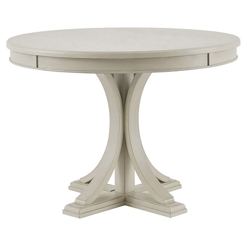 Pemberly Row Contemporary Round MDF and Solid Wood Dining Table in Cream