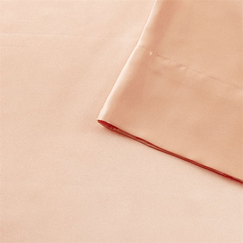Pemberly Row 6-piece Polyester Satin Sheet Set in Blush Pink