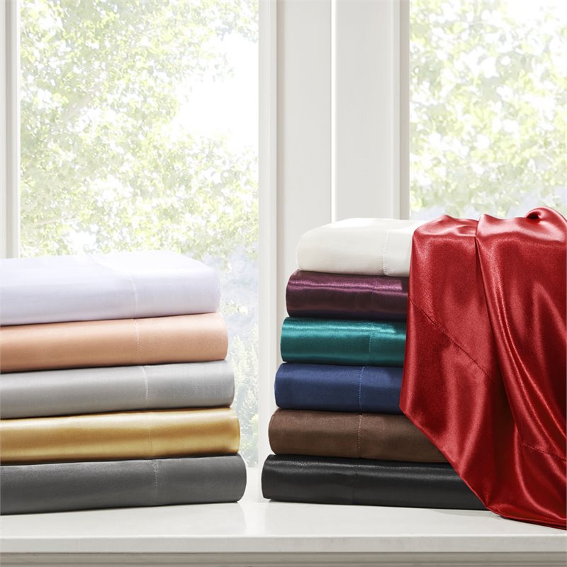 Pemberly Row 6-piece Polyester Satin Sheet Set in Blush Pink