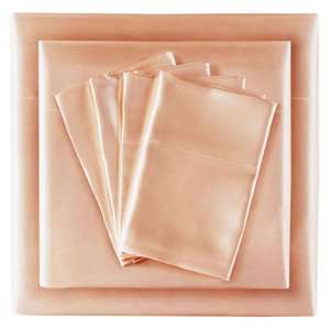 Pemberly Row 6-piece Polyester Satin Sheet Set in Blush Pink