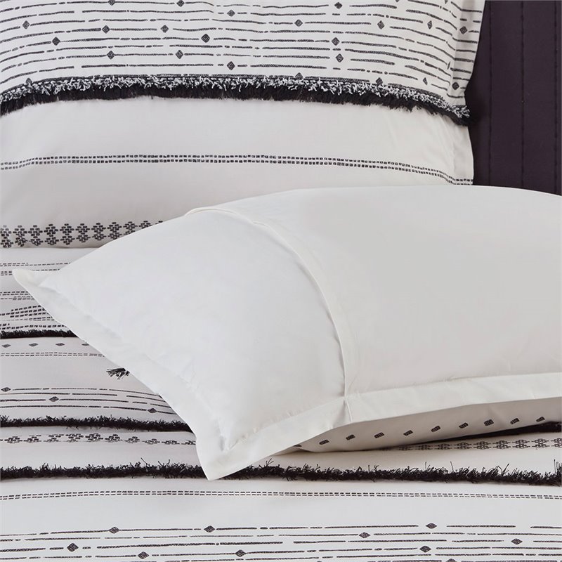 Pemberly Row 3-Piece Cotton Printed Comforter Set with Trims in Black/White