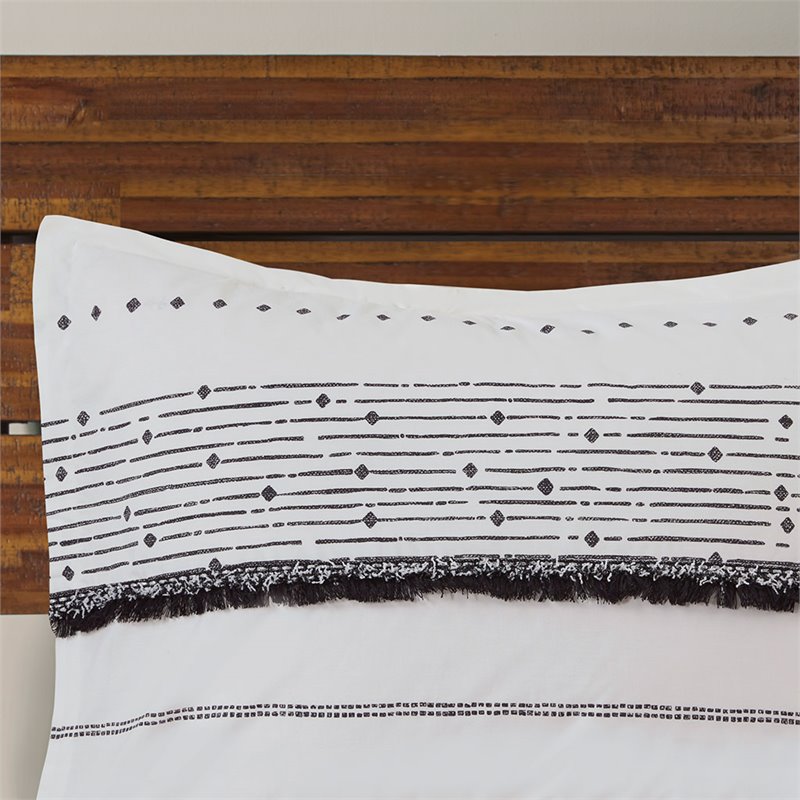 Pemberly Row 3-Piece Cotton Printed Comforter Set with Trims in Black/White