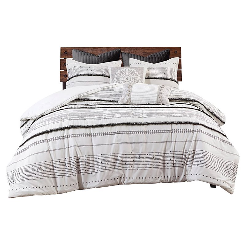 Pemberly Row 3-Piece Cotton Printed Comforter Set with Trims in Black/White