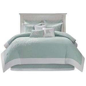 Pemberly Row Contemporary Cotton Jacquard Cal King Comforter Set in Blue