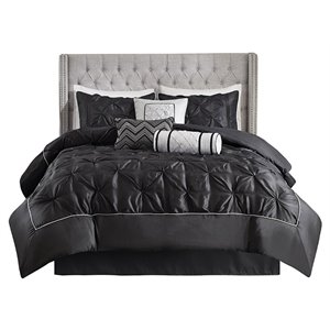 Pemberly Row 7-piece Farmhouse Polyester Polyoni Comforter Set in Black
