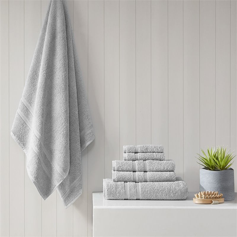 Pemberly Row 6-piece Contemporary Turkish Cotton Towel Set in Gray