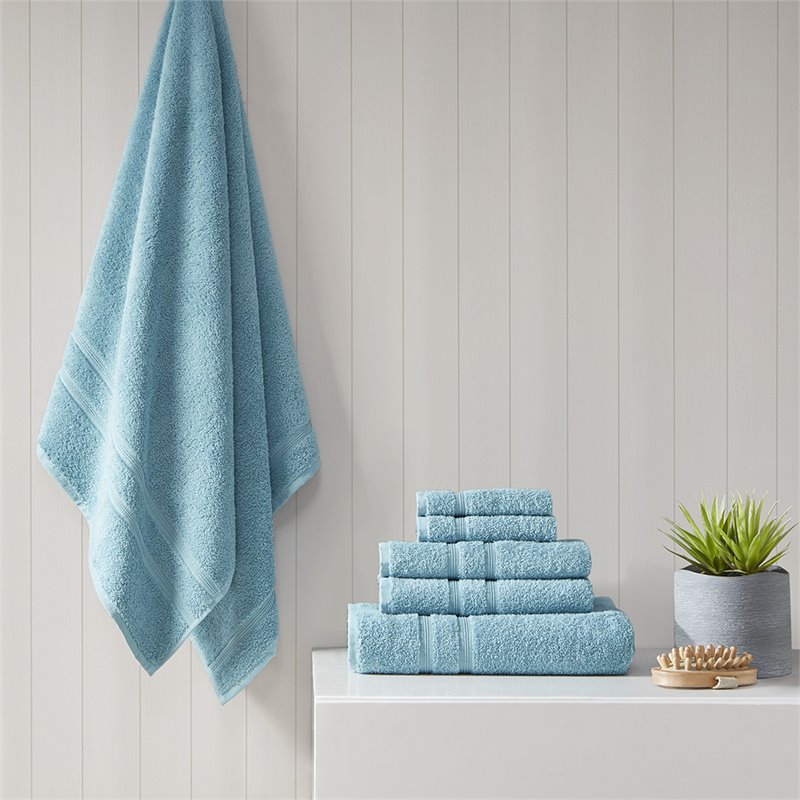 Pemberly Row 6-piece Contemporary Turkish Cotton Towel Set in Aqua Blue