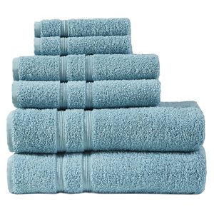 Pemberly Row 6-piece Contemporary Turkish Cotton Towel Set in Aqua Blue