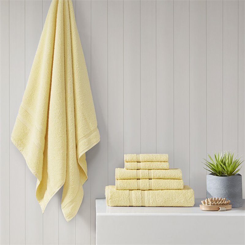 Pemberly Row 6-piece Contemporary Turkish Cotton Towel Set in Yellow