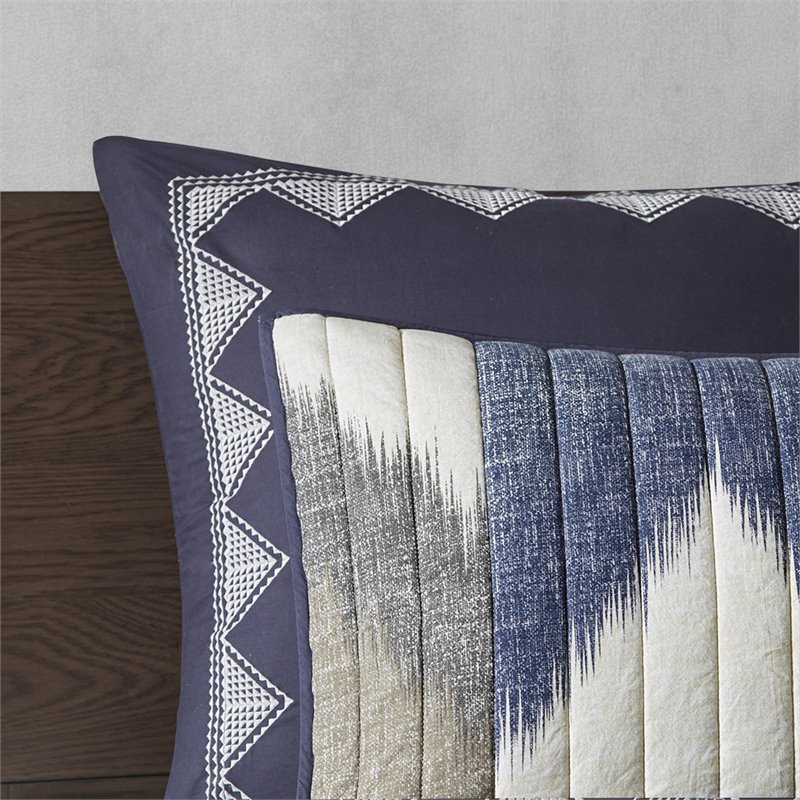 Pemberly Row Mid-Century Cotton Printed Coverlet Mini Set in Navy