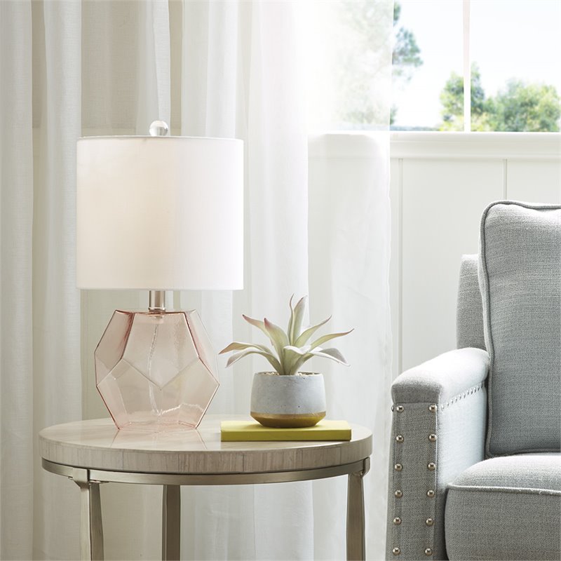 Pemberly Row Transitional Glass and Fabric Table Lamp in Pink