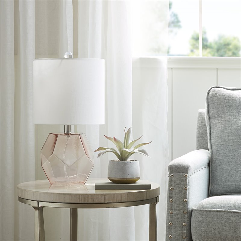Pemberly Row Transitional Glass and Fabric Table Lamp in Pink