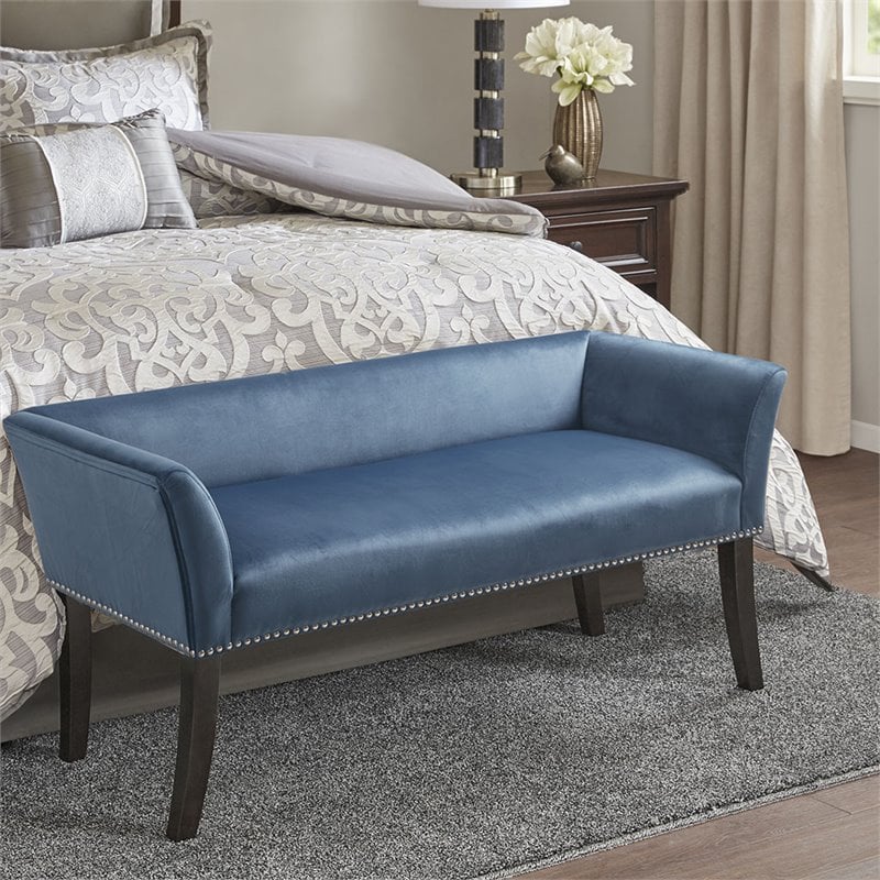Pemberly Row Contemporary Transitional Solid Wood Accent Bench in Blue