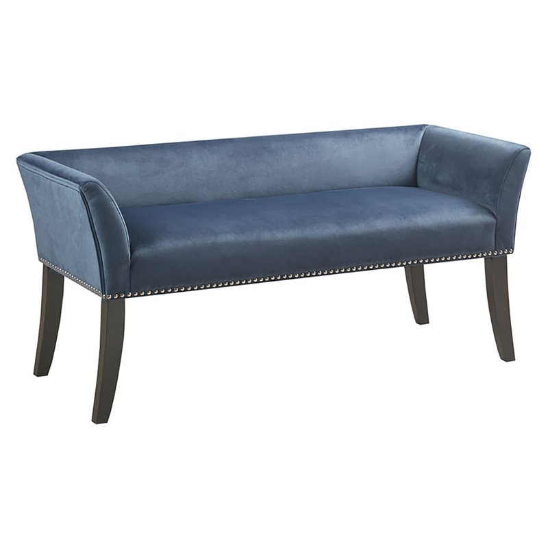 Pemberly Row Contemporary Transitional Solid Wood Accent Bench in Blue