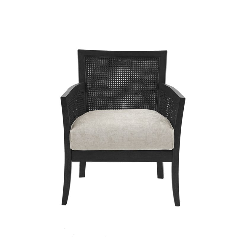 Pemberly Row Contemporary Solid Wood and Polyester Accent Chair in Black