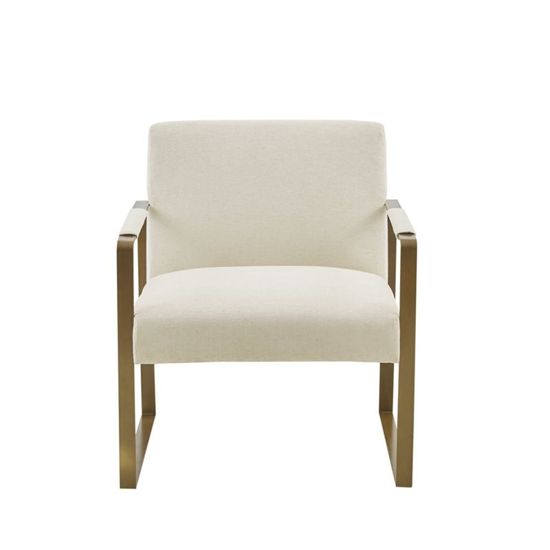 Pemberly Row Solid Wood and Polyester Accent Chair in Cream/Antique Gold