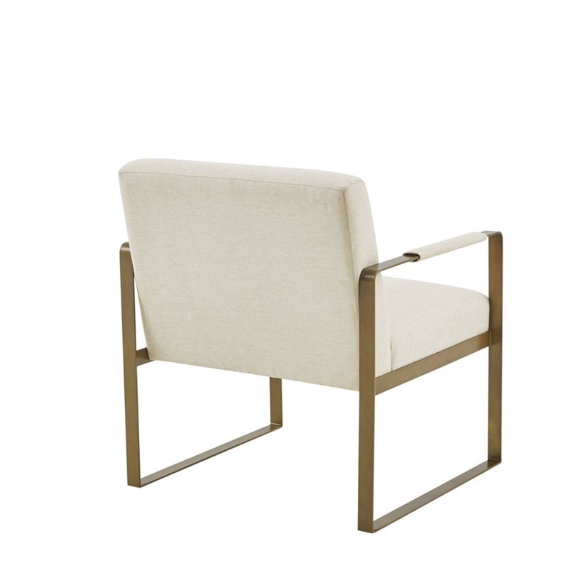 Pemberly Row Solid Wood and Polyester Accent Chair in Cream/Antique Gold
