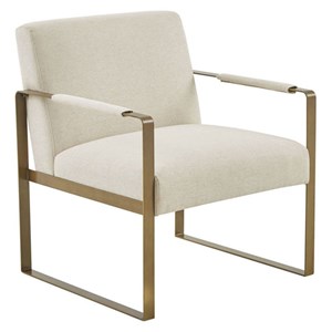 Pemberly Row Solid Wood and Polyester Accent Chair in Cream/Antique Gold
