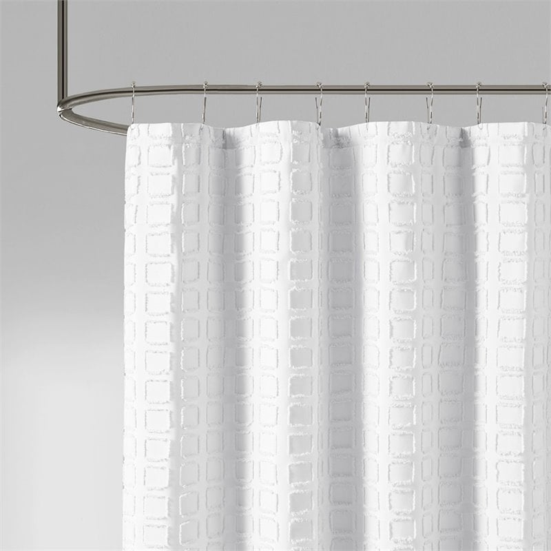Pemberly Row Polyester Woven Clipped Solid Shower Curtain in White