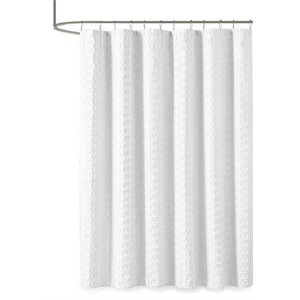 Pemberly Row Polyester Woven Clipped Solid Shower Curtain in White