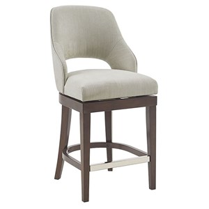 Pemberly Row 26&quot Solid Wood Fabric Counter Stool w/ Swivel Seat in Cream