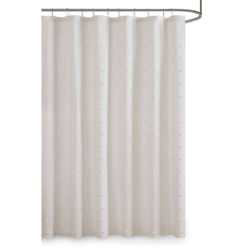 Pemberly Row Cotton Jacquard Pom Pom Shower Curtain in Ivory