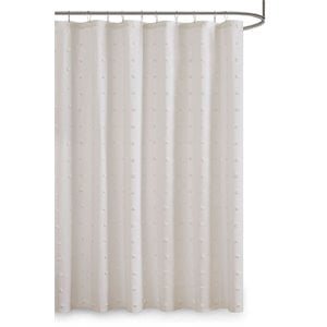 Pemberly Row Cotton Jacquard Pom Pom Shower Curtain in Ivory