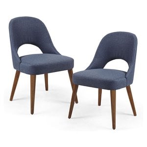 Pemberly Row 19.5&quot Solid Wood and Polyester Dining Chairs in Navy ( Set of 2)