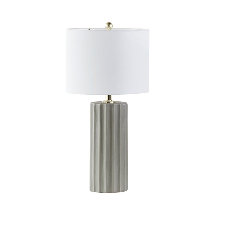 Pemberly Row Contemporary Fabric and Ceramic Table Lamp in Gray