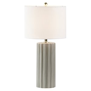 Pemberly Row Contemporary Fabric and Ceramic Table Lamp in Gray