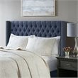 Pemberly Row Wood and Polyester Fabric Queen Headboard in Navy