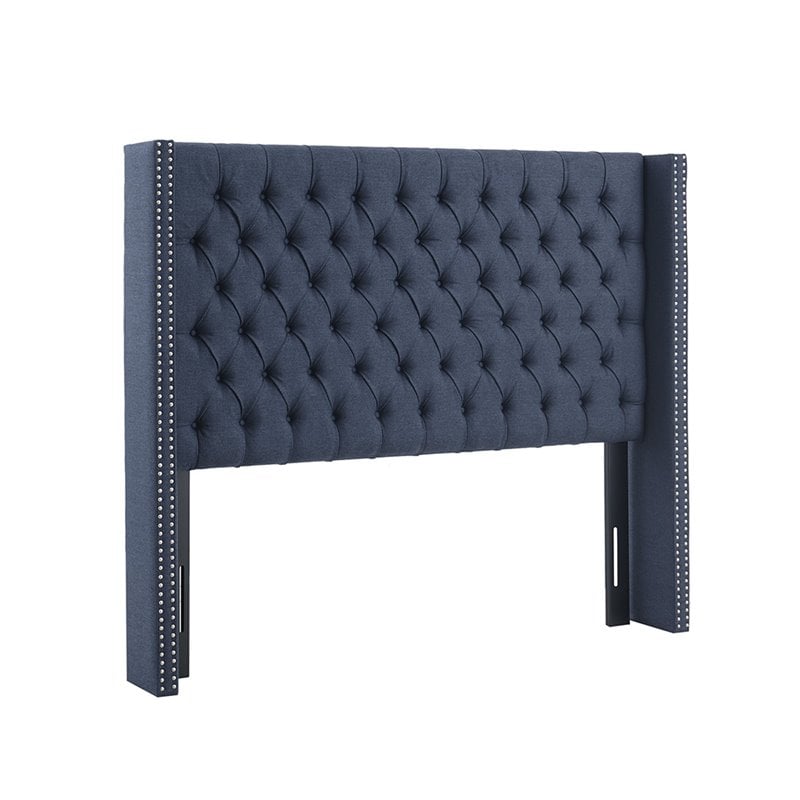 Pemberly Row Wood and Polyester Fabric Queen Headboard in Navy
