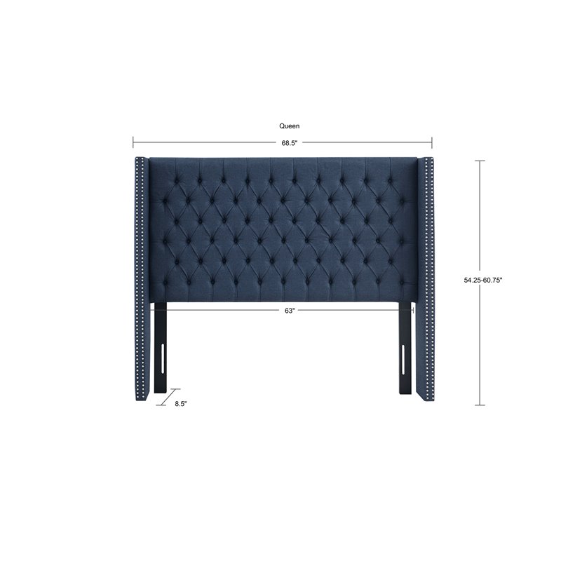 Pemberly Row Wood and Polyester Fabric Queen Headboard in Navy