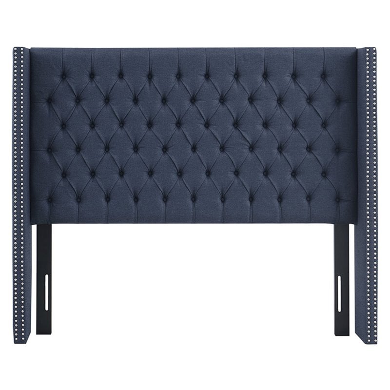 Pemberly Row Wood and Polyester Fabric Queen Headboard in Navy