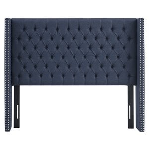 Pemberly Row Wood and Polyester Fabric Queen Headboard in Navy