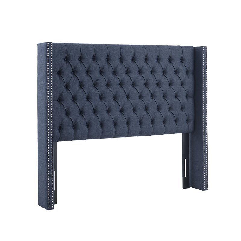 Pemberly Row Wood and Polyester Fabric King Headboard in Navy