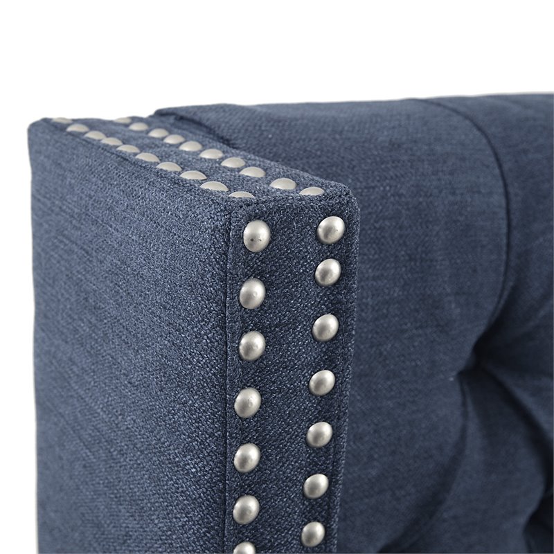 Pemberly Row Wood and Polyester Fabric King Headboard in Navy